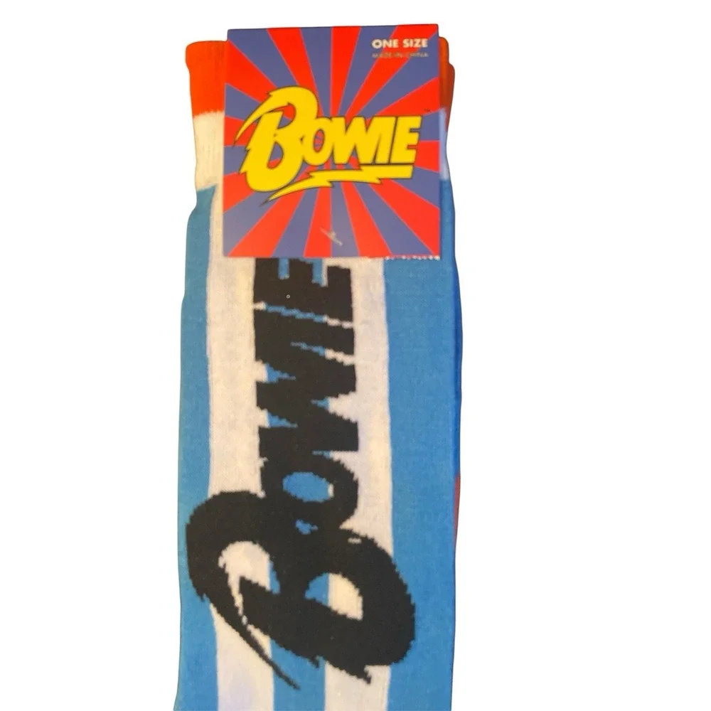 Bowie Men's Novelty Crew Socks Blue & White Stripes One Size (7-12) NWT
